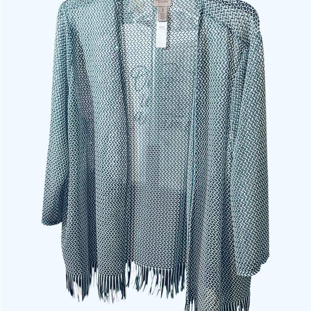 Chico's Teal and White Knit Cardigan